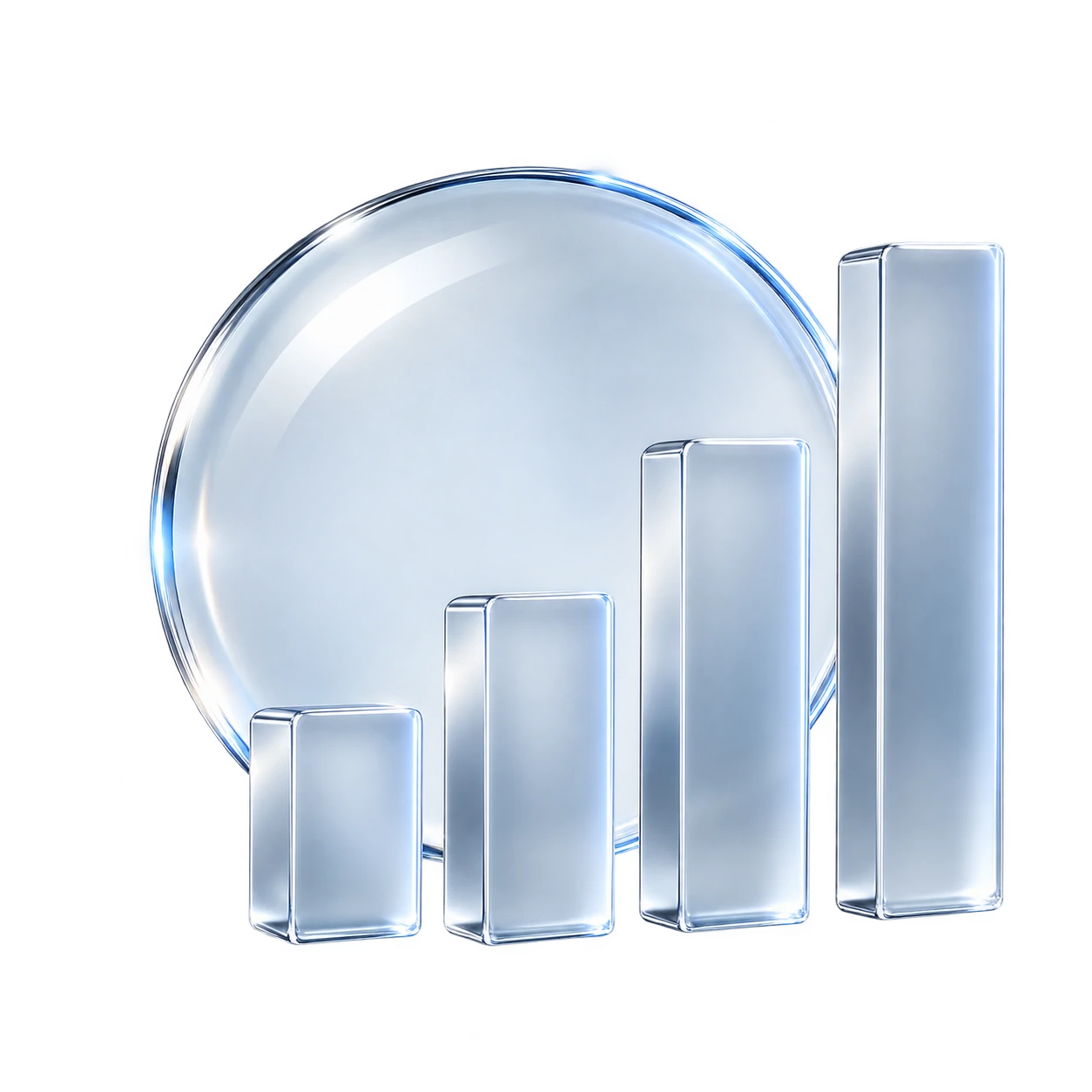 Four ascending frosted glass bars in front of a glass disc